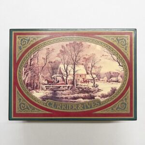 VTG Currier‎ & Ives Winter Wonderland Music Box Red Velvet Hinged Gift Display